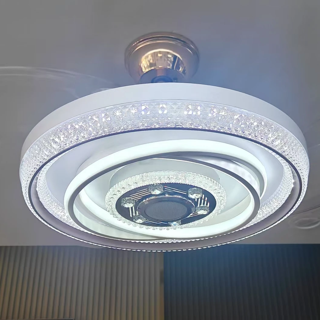 7126  水晶音响餐厅风扇灯轻奢新中式简约隐形大气书房房间创意