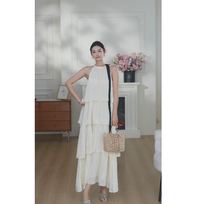 【子纯】流光纱撞色蝴蝶结连衣裙海边裙女 m130