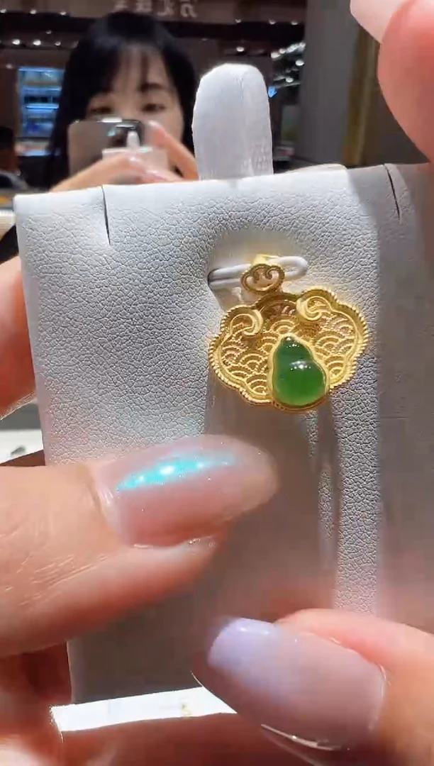 颈饰银S925镀金镶嵌和田玉@@