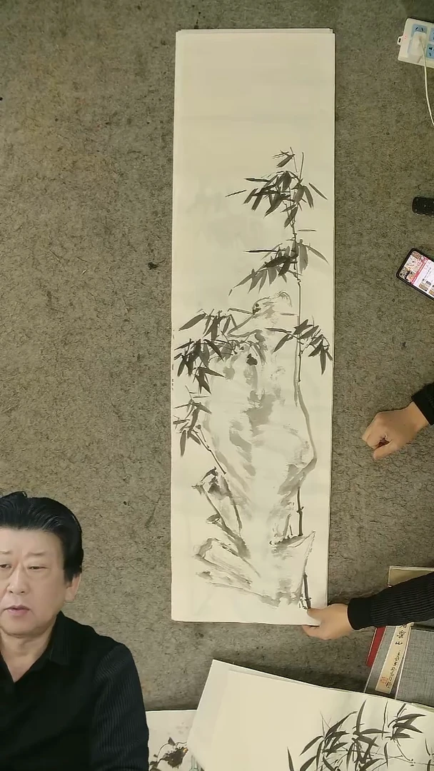 国画四尺对开  墨竹条屏 34*138cm