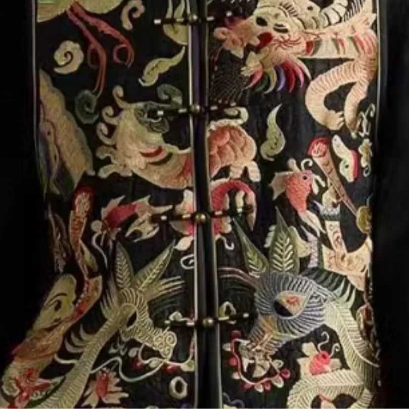 洋 新中式风 黑龟苗绣 桑蚕丝 飞霜满院马甲 L 824622