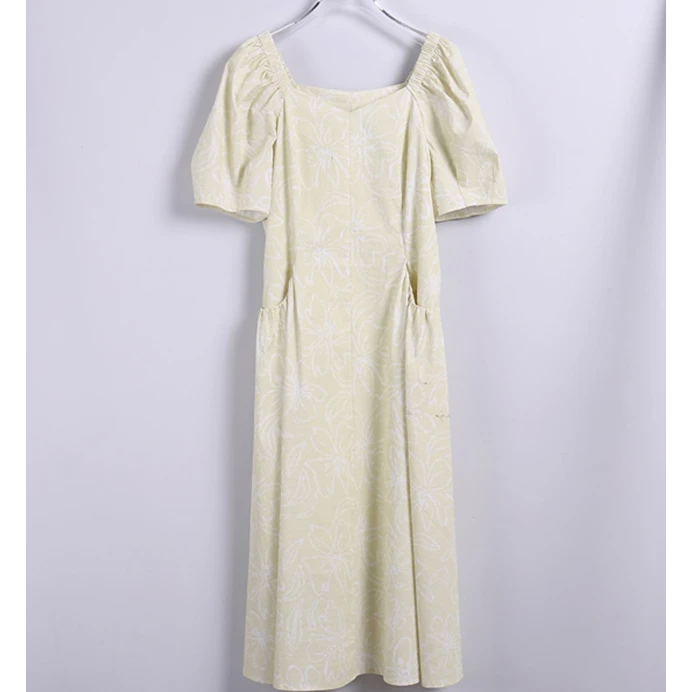 LD折扣连衣裙印花方领优雅礼服设计师法式长款复古碎花女装夏季