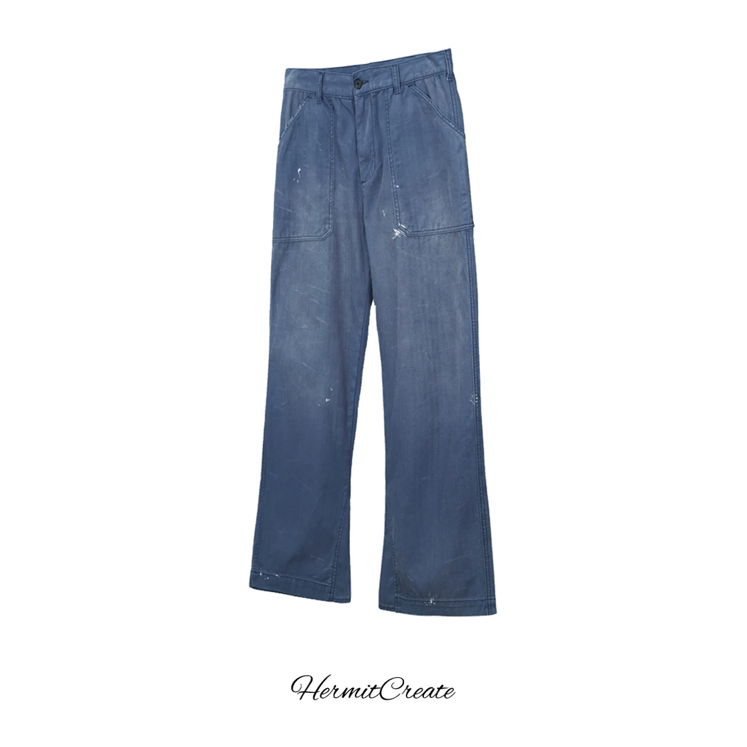 HC/HermitCreate水洗系列长裤经典汽油蓝做旧法工裤男男生Vintage