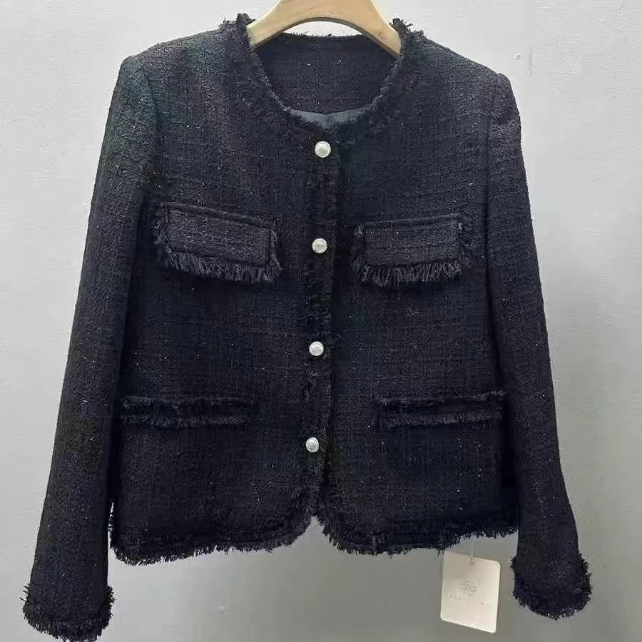 【随·辛】黑色羊毛小香风外套