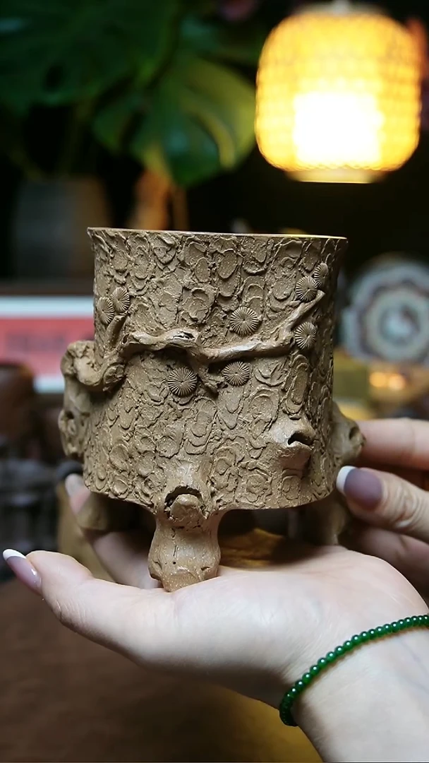 茶杯紫砂全手树桩笔筒