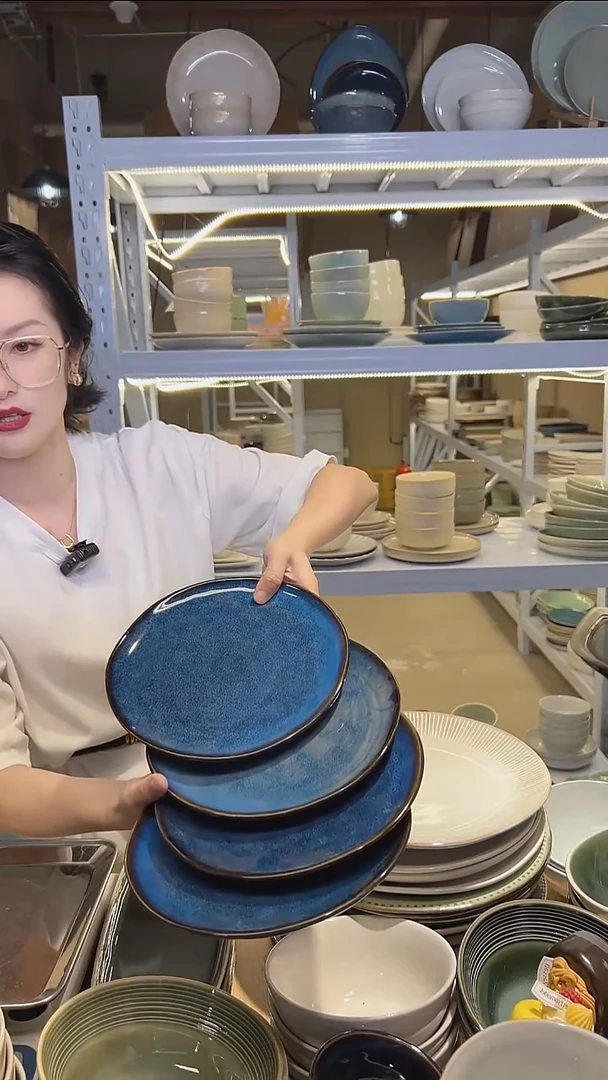 瓷184（八寸盘）外贸尾货高温釉下彩陶瓷餐具默认微瑕