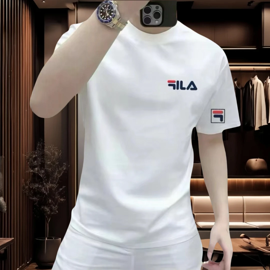 2025夏季新款时尚潮流男士百搭高端弹力修身圆领短袖体恤