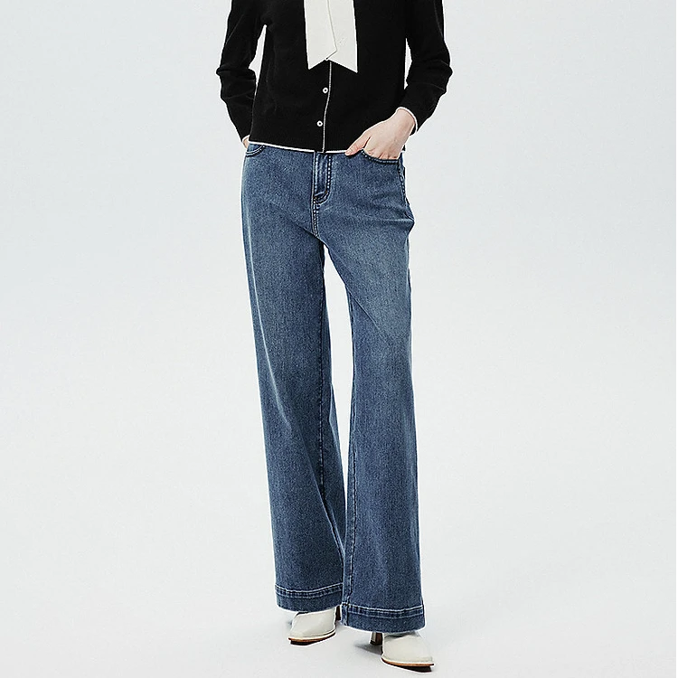 【众心专享价】卡迪黛尔商场同款冬季时尚百搭直筒裤阔腿裤牛仔裤