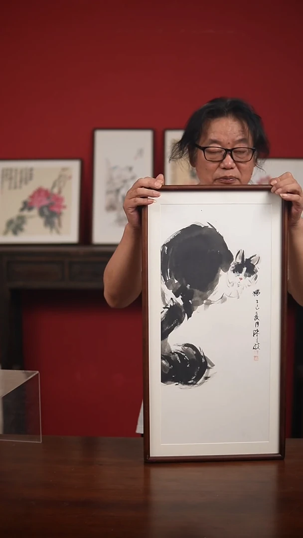 国画手绘36*69带框陈立志作品