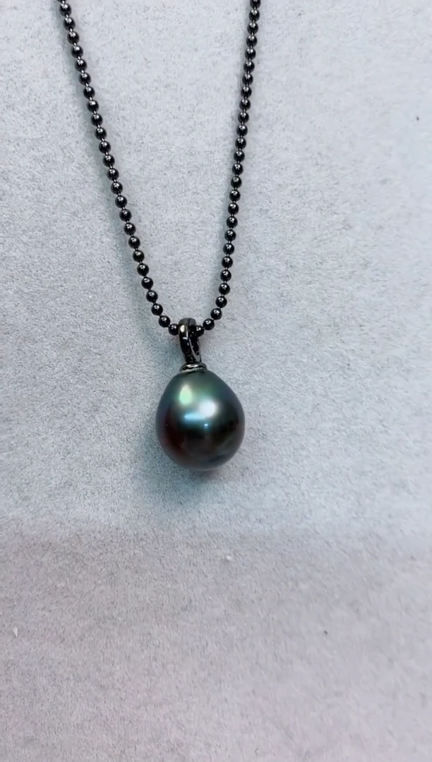 【闪购商品】海水珍珠吊坠(赠链)银S925镶嵌11-12大溪地黑珍珠吊坠