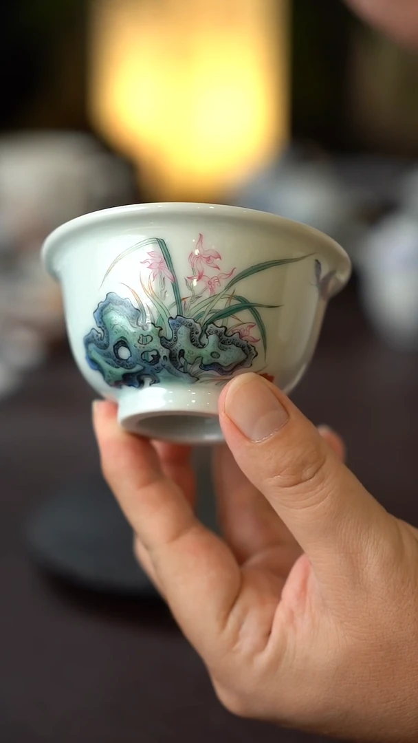 观无瑕全手工雕刻石斛花压手杯