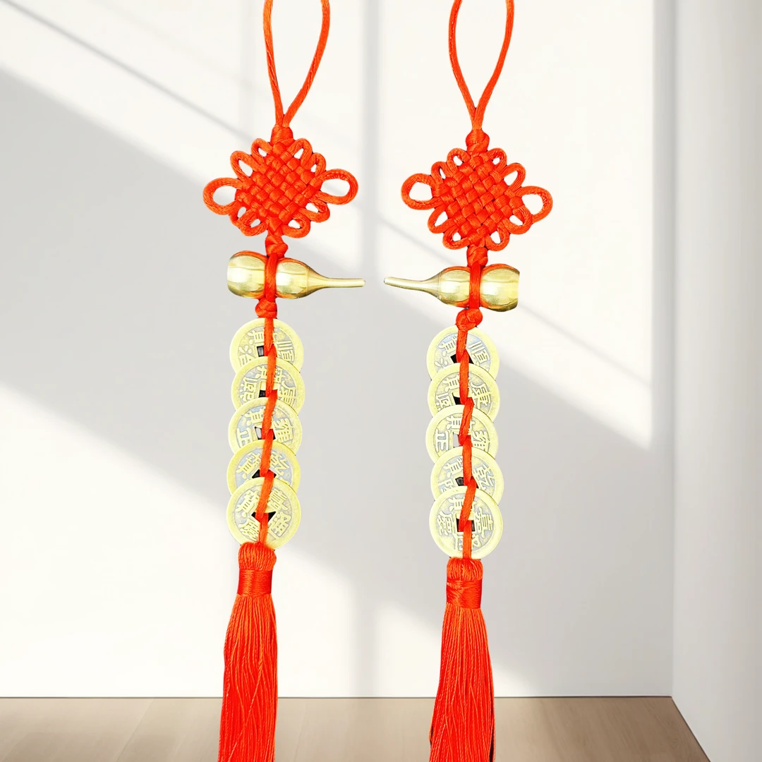 新品纯手工编织吉祥结中国结黄铜葫芦五帝结挂件