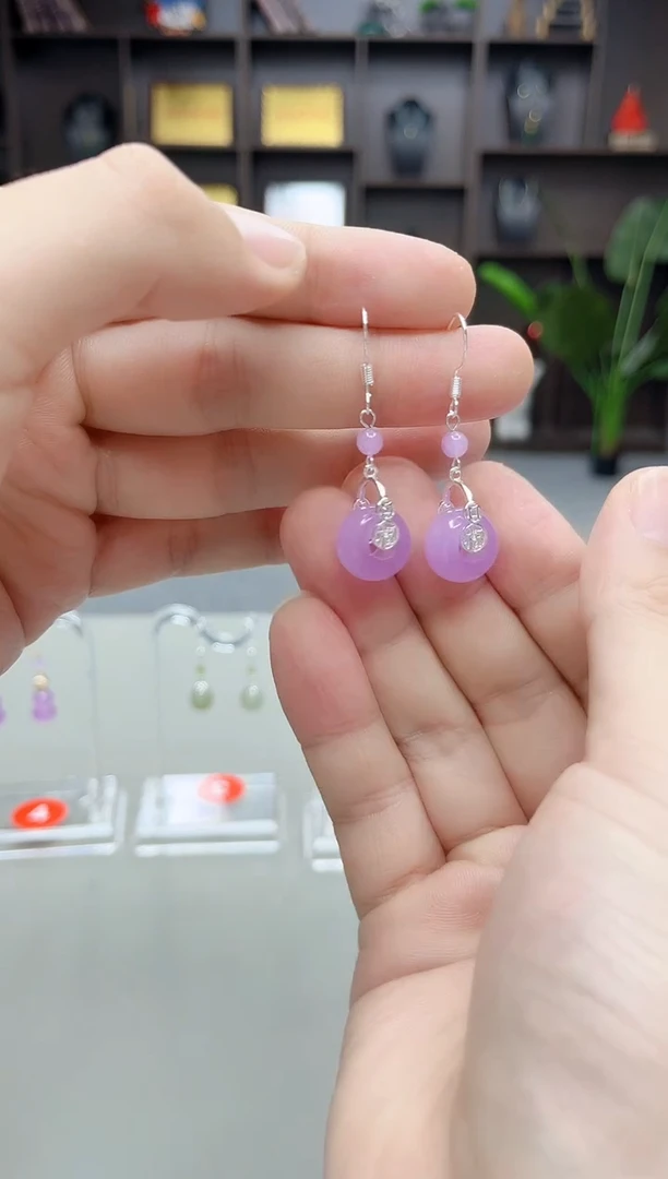 未镶嵌石英质玉（天山翠）耳饰S02