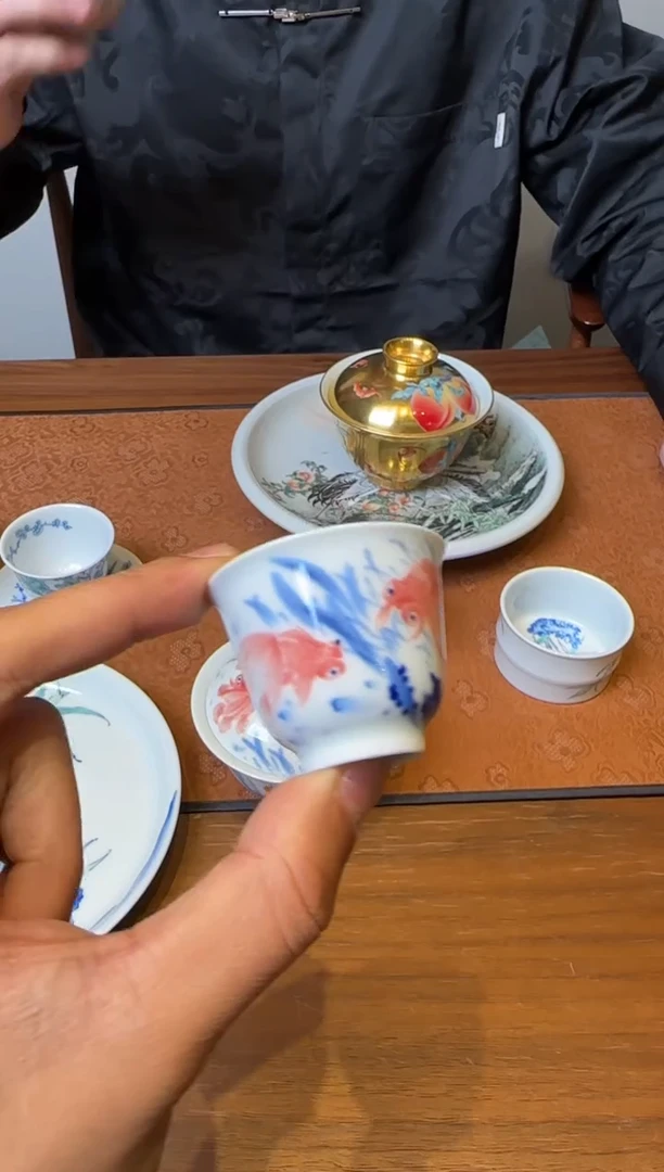 一儒堂 青花金鱼小铃铛杯