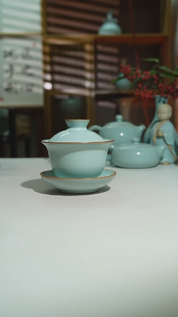 珑匠天青玉兰盖碗二级