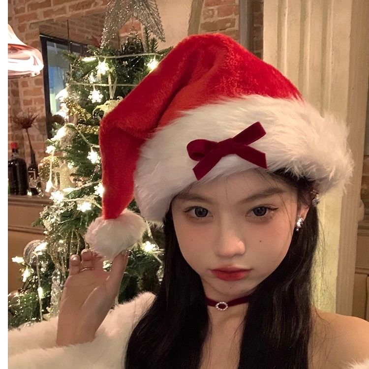 圣诞氛围感红色蝴蝶结圣诞帽节日装扮头饰成人拍照道具