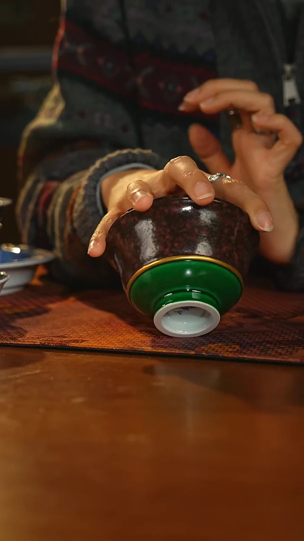 瓷片赤灵斑大压手杯