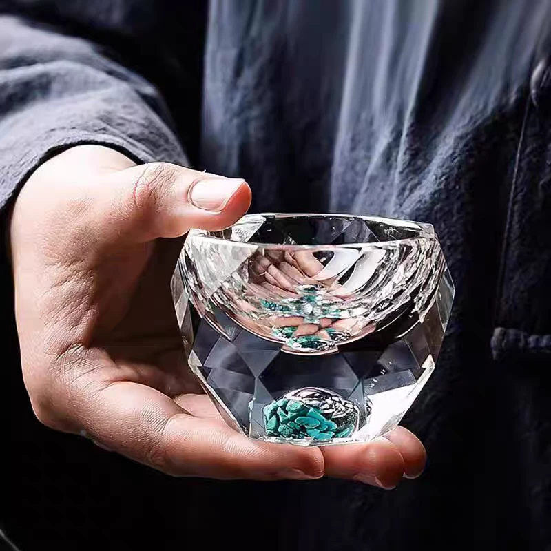 水晶切割绿石耐热玻璃主人杯茶具品酒杯品茗主人杯3
