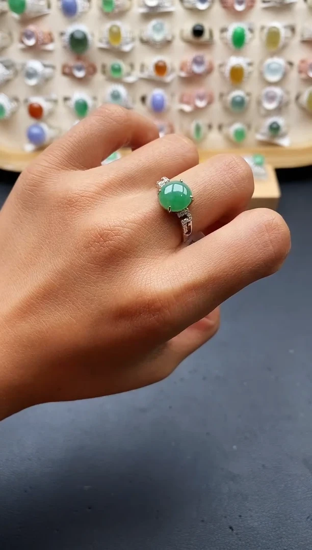 银S925镶嵌戒指翡翠缅甸天然A货翡翠2 2-5