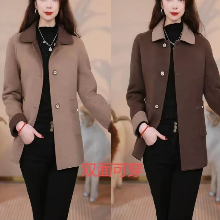 芊玺女装2025秋季新款双面双穿羊毛大衣气质收腰显瘦毛呢外套女