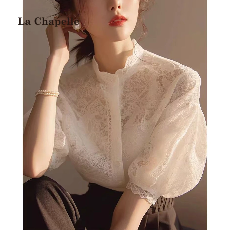 拉夏贝尔2025夏季新款小众欧货气质独特别致设计感蕾丝衬衫女上衣