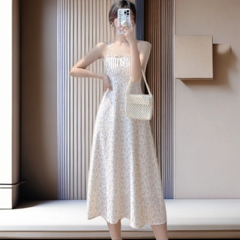 【雅岚女装】时尚洋气显瘦碎花吊带连衣裙夏季新款过膝温柔风小清新