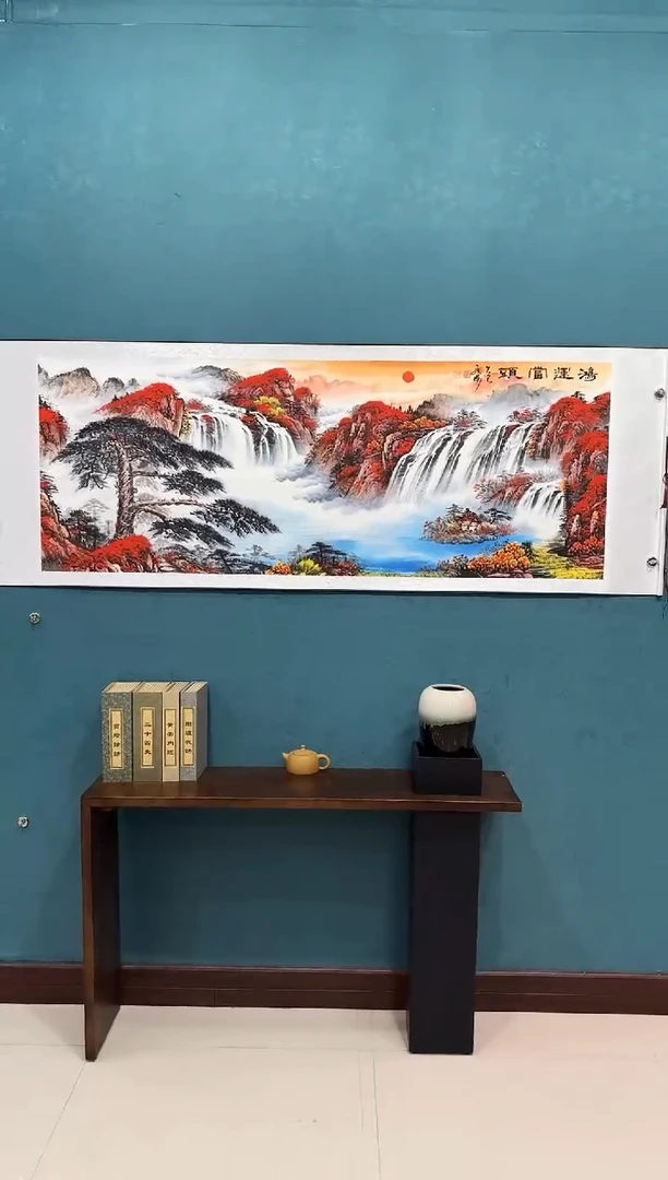 国画《鸿运当头山水》70*200厘米卷轴软裱