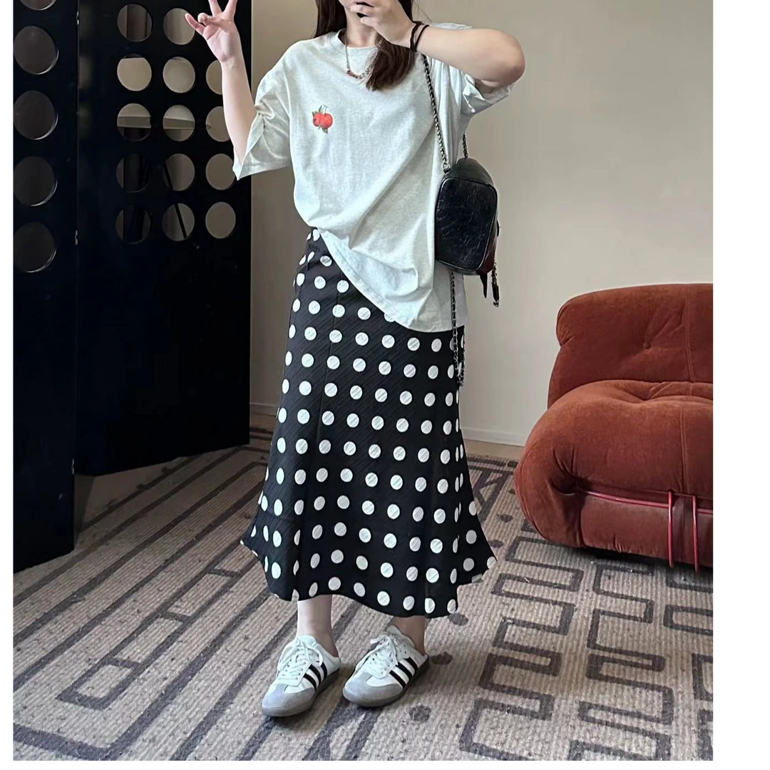 晶咕【人鱼裙】港风复古圆点鱼尾半身裙显瘦半身裙高腰时尚夏季