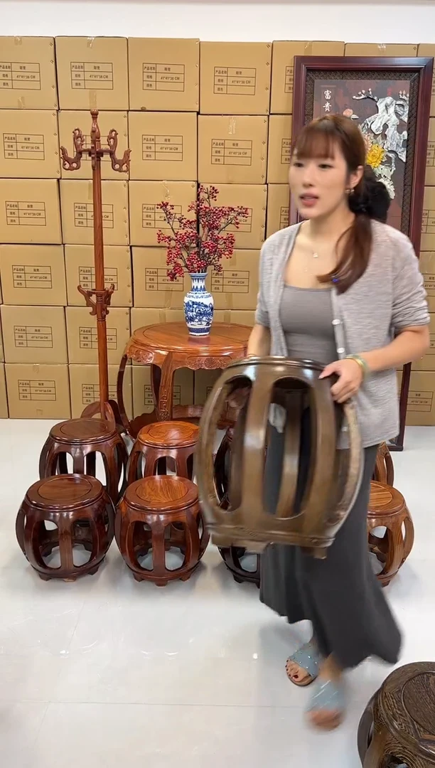 鸡翅木类坐具国标鸡翅木鼓凳大号假一赔四