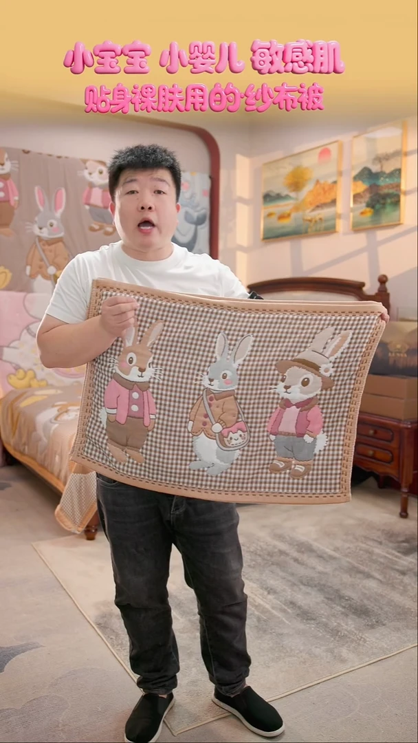 棉花森林兔枕巾-52x78