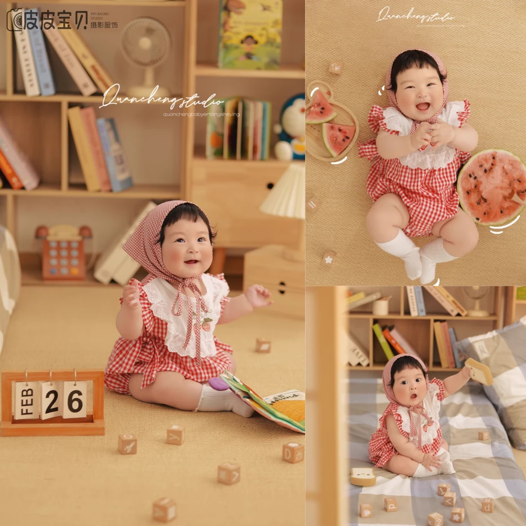 儿童摄影服装百天宝宝拍照服装影楼写真艺术照服饰西瓜主题套装