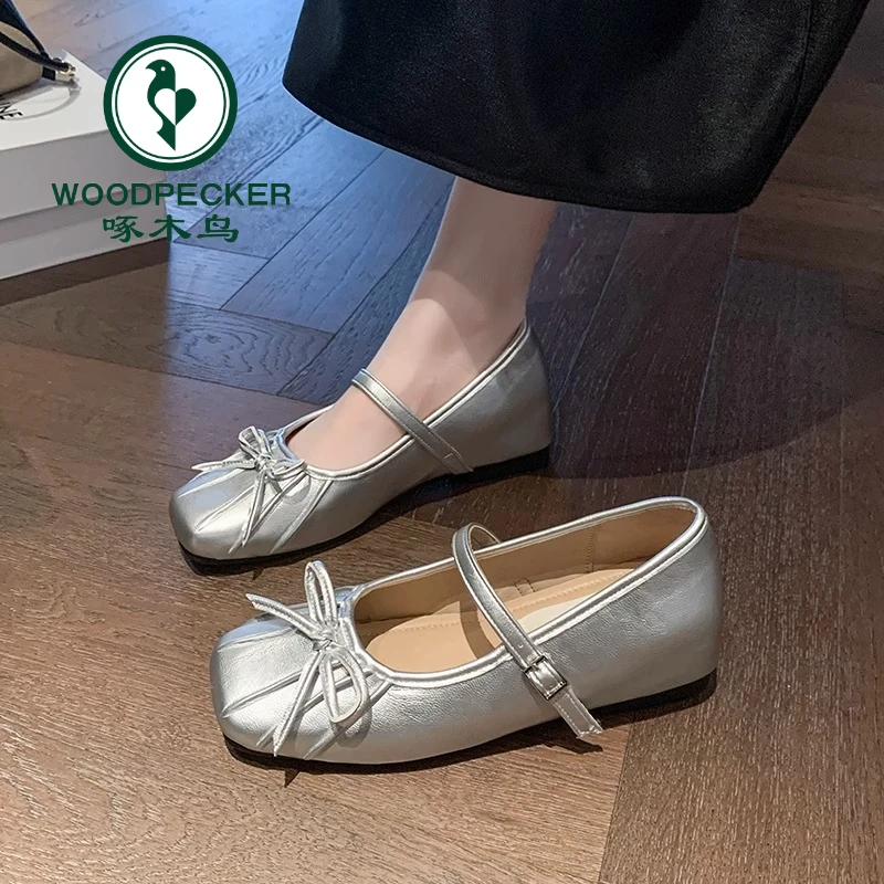 啄木鸟法式复古内增高浅口单鞋女2025百搭圆头软底方头玛丽珍鞋