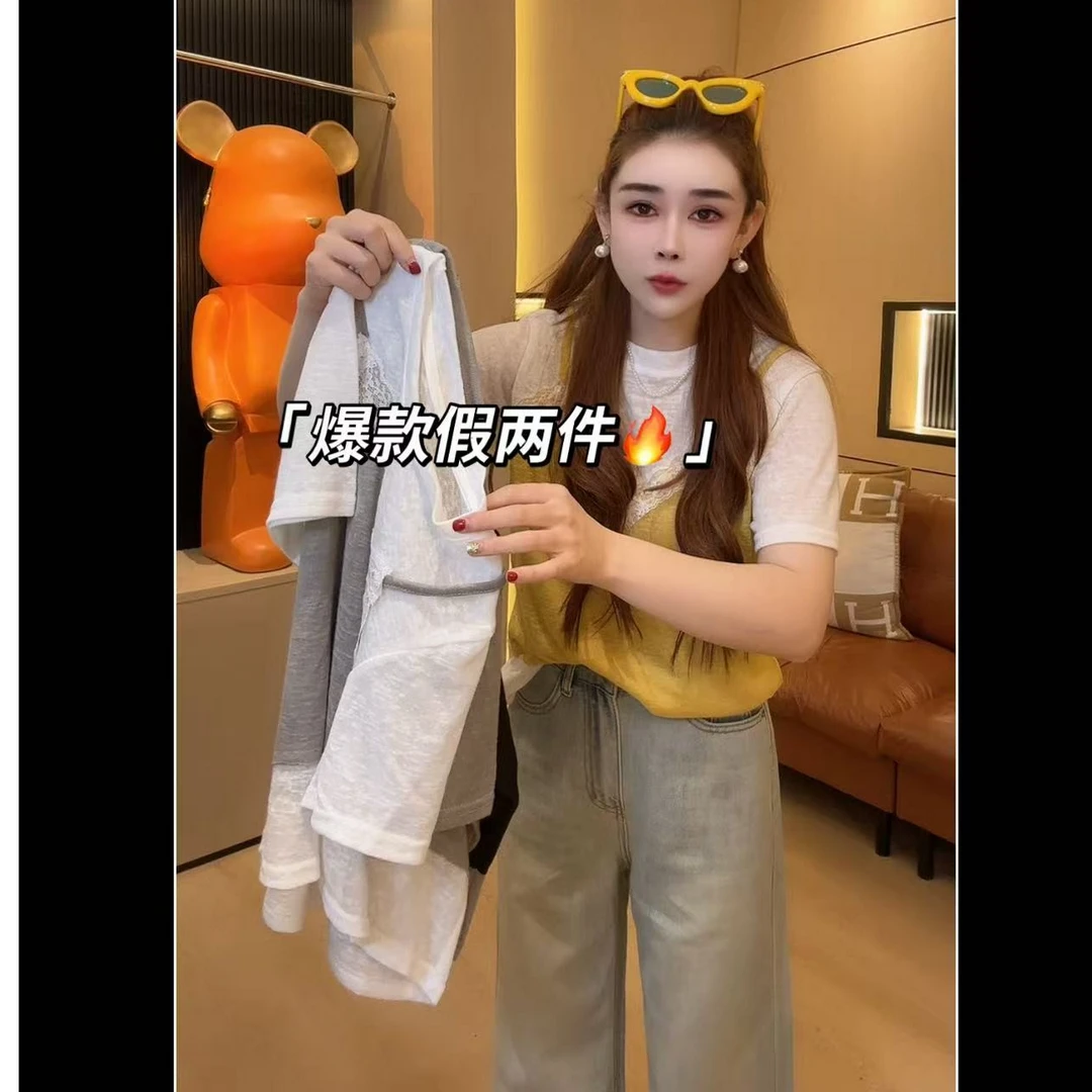 韩版设计感假两件上衣SS#1101