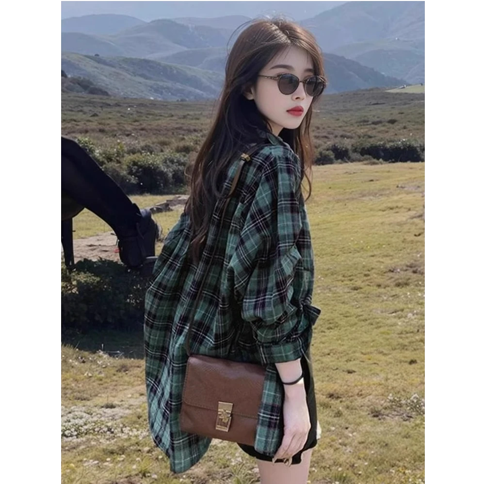 法式格子衬衫女秋季2025新款设计感长袖上衣宽松衬衣外套小众