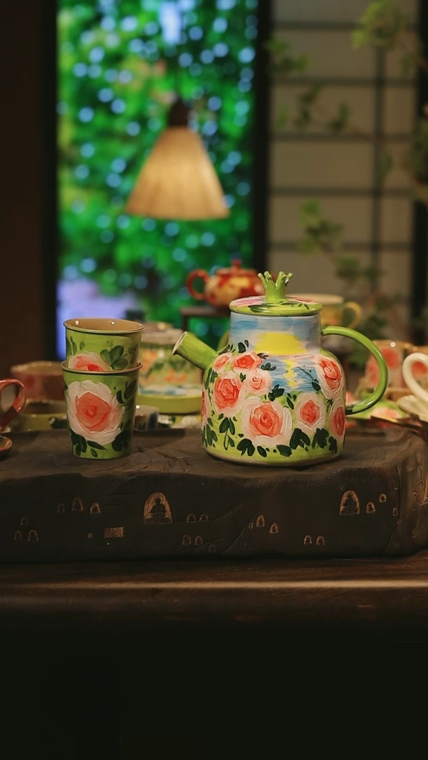 陶瓷一壶四杯景德镇高温手绘釉下彩设计师款式