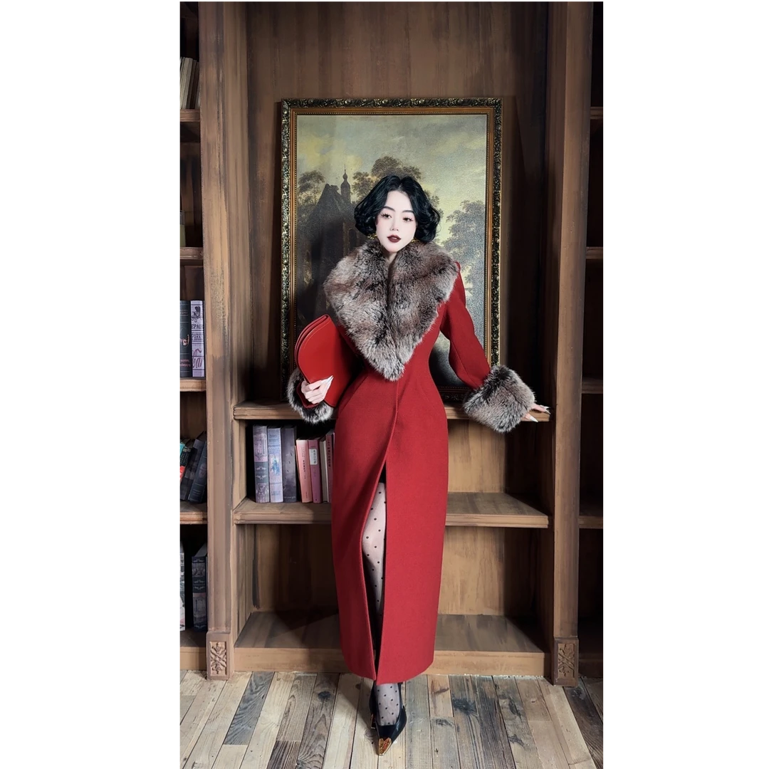 LYXJ【布拉安妮】秋冬法式复古大毛领羽绒大衣11469