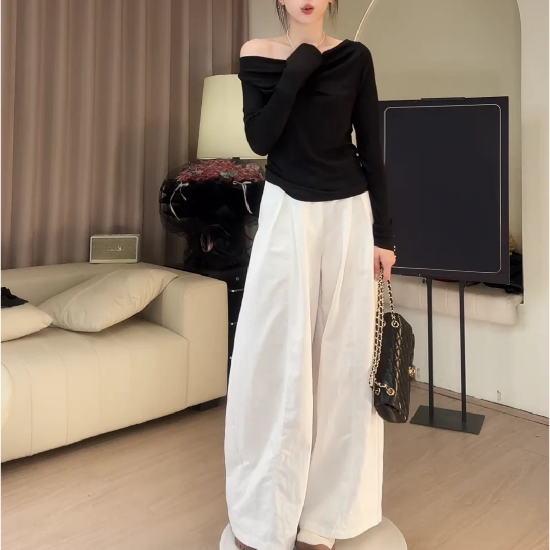 【心机面膜T】早秋洋气气质设计款短上衣+宽松直筒阔腿裤LK2505542
