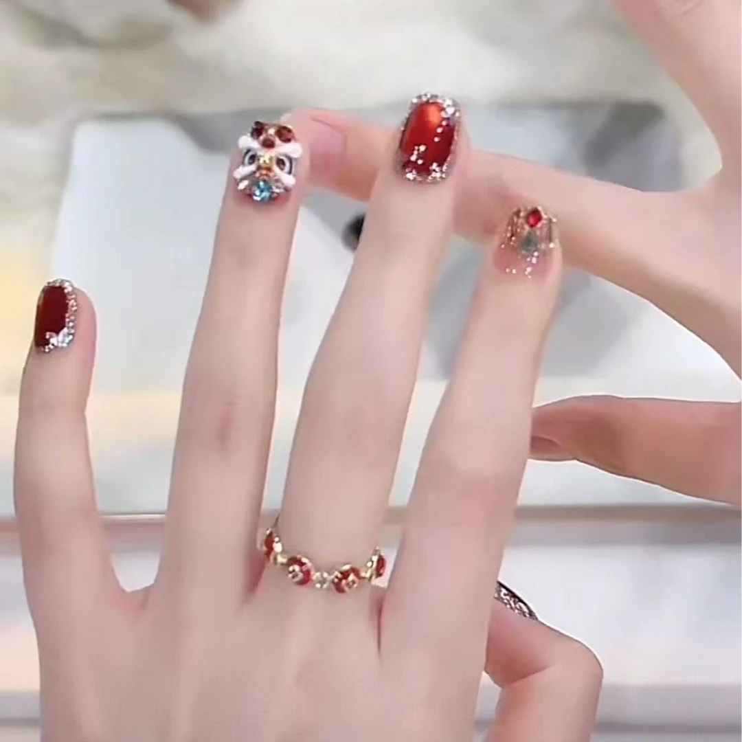 【事事如意】-美甲店手工穿戴甲可重复佩戴10片 DL