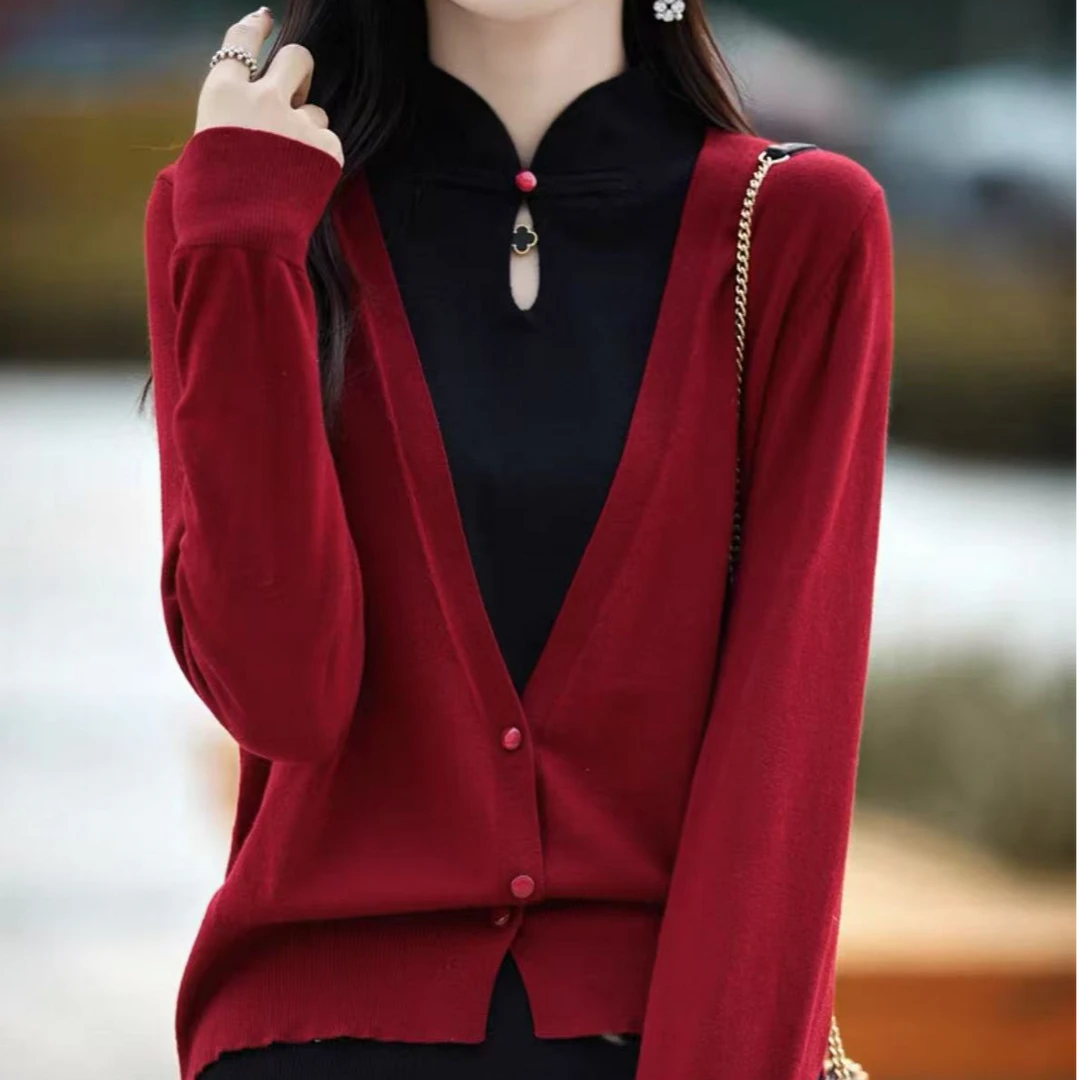 A845精纺羊毛假两件国风长袖