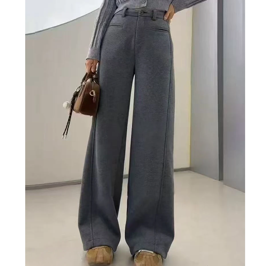 【锦衣服饰】H 6859韩系百搭密密绒高腰直筒裤