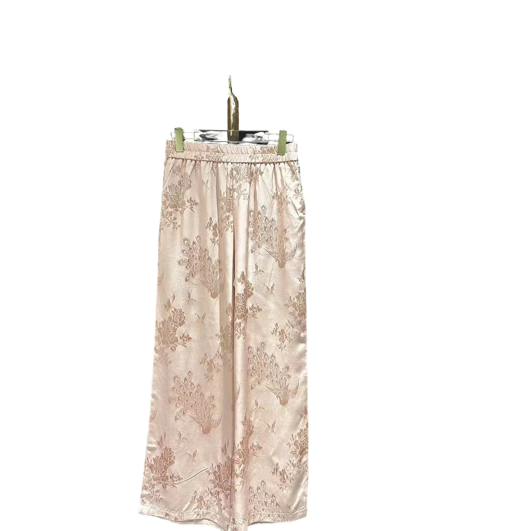 3319/#新中式春季复古裤子直筒时尚中国风提花国潮风百搭黄色设计