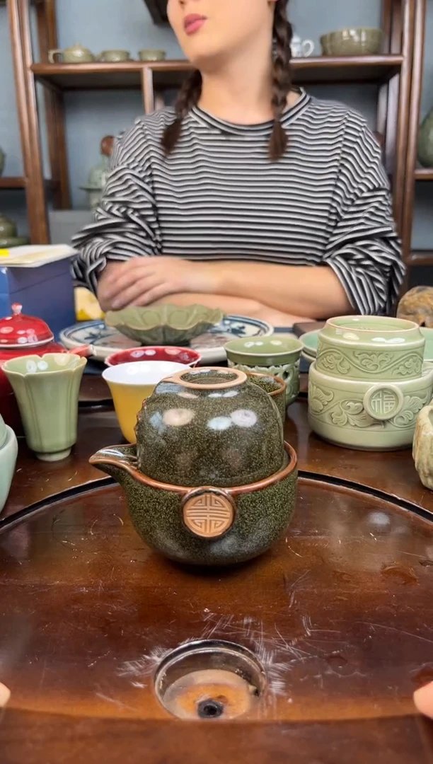 杯手工茶叶末釉旗袍快客杯+礼盒