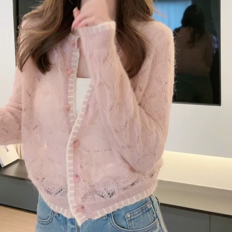 洋气女人味镂空毛衣温柔减龄显白长袖针织开衫LK2501402