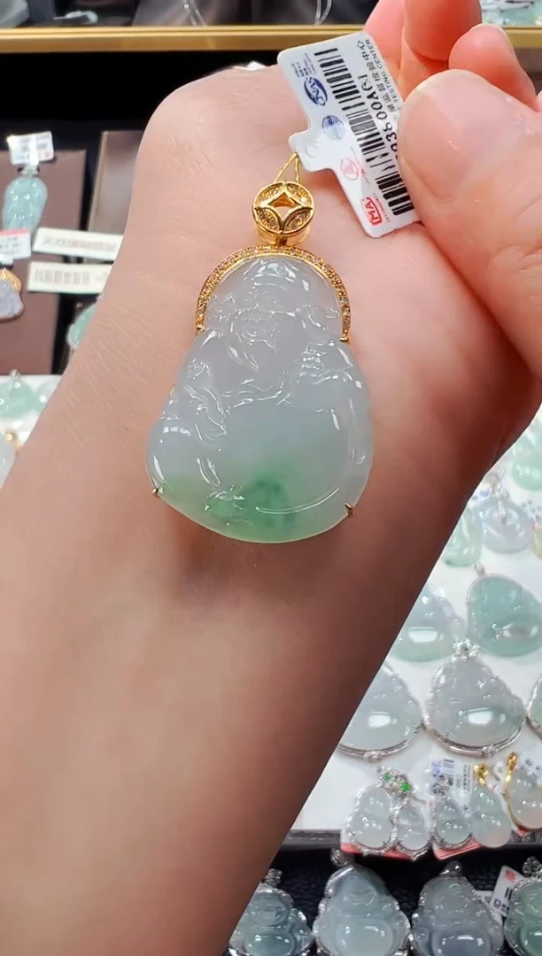 【闪购商品】翡翠吊坠(不含链)18K金镶嵌财神爷吊坠A01