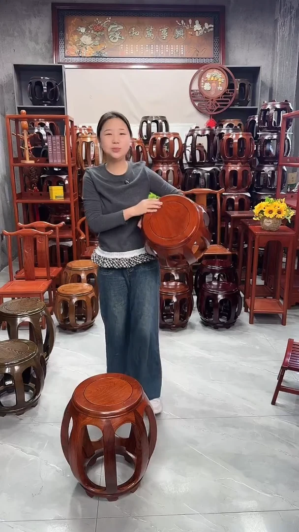 花梨木类家具花梨色小号鼓凳一对（两条）