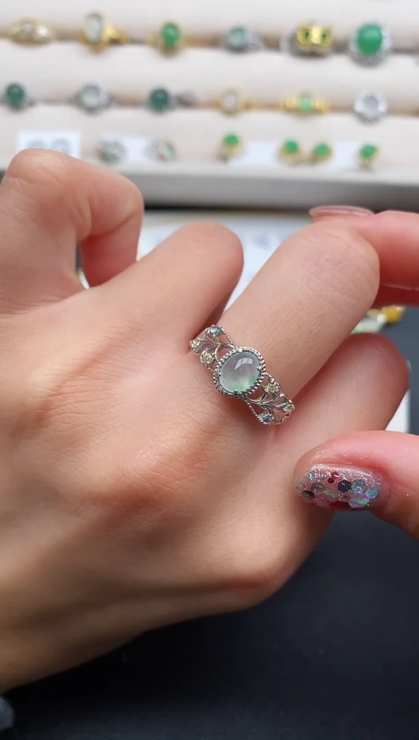 银S925镶嵌戒指翡翠8888888+1