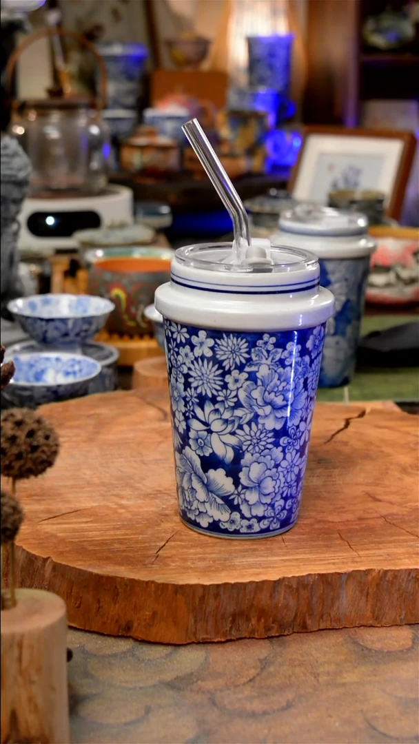 杯子白泥万花手工手绘手工手绘