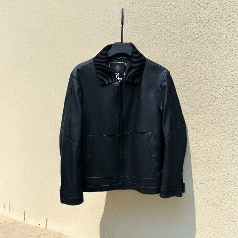 821品质商务休闲翻领皮衣 黑色