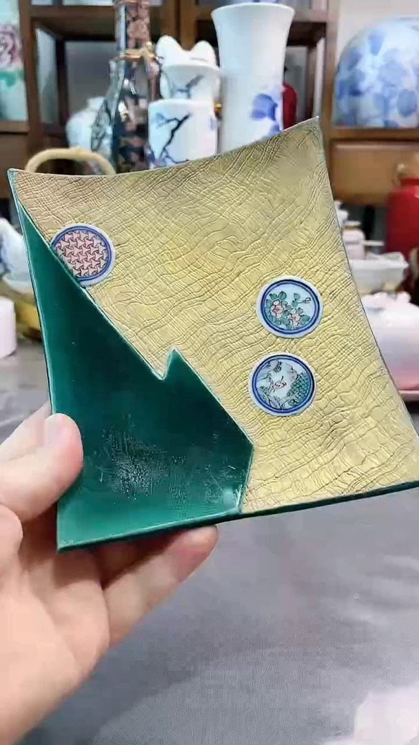 瓷片九谷异形盘一一（微瑕）