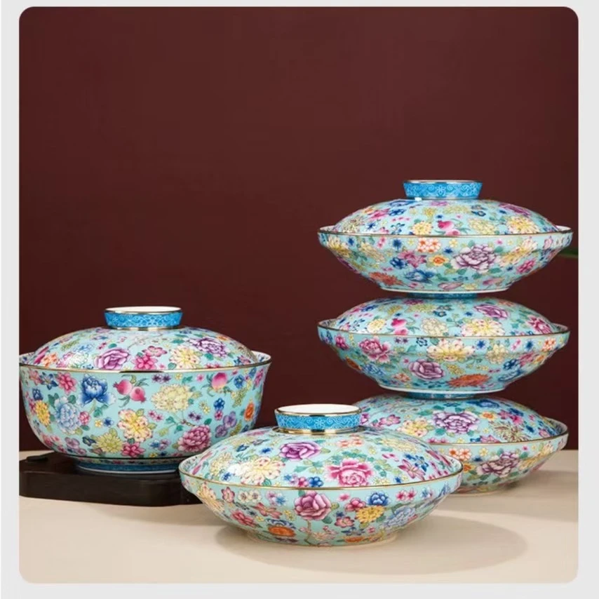 湖蓝万花和合器套装餐具摆件XD